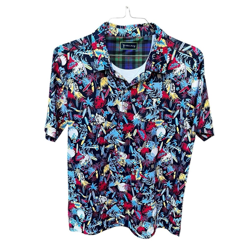 William Murray Golf Polo Shirt Men’s M Medium Surfs Up Floral Tiki Blue Red